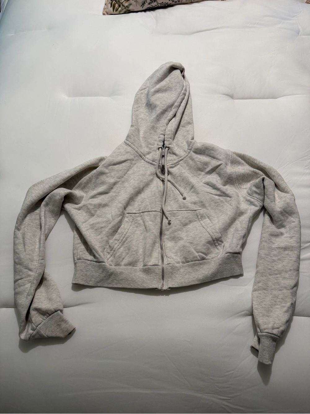 H&M Light Gray Cropped Zip Hoodie